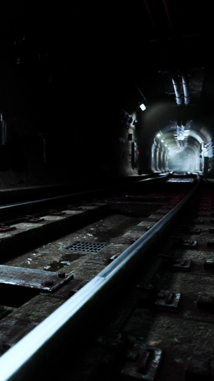 túnel subterráneo oscuro con vías de tren