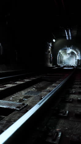 dark underground tunnel with train tracks