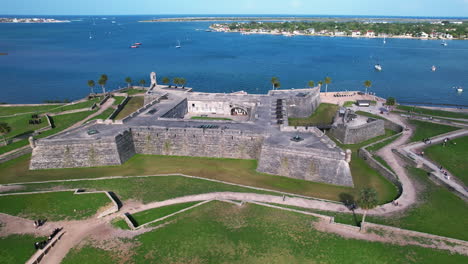 Aerial-view-around-the-Castillo-De-San-Marcos,-in-sunny-St