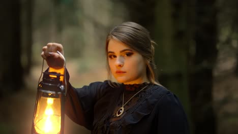 Mysterious-woman,-dark-forest