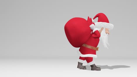 santa claus lleva una bolsa con regalos. feliz navidad y feliz año nuevo 2020 animación. con el canal alpha.