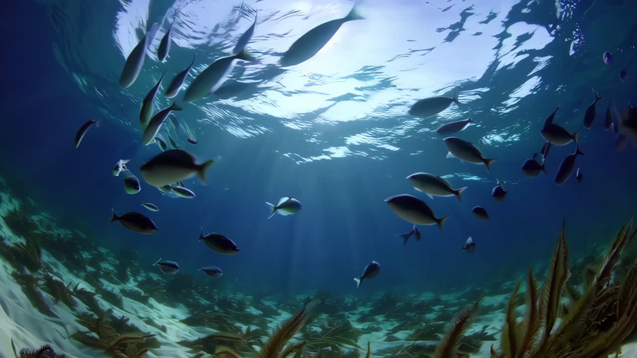 Escuela de peces bajo el agua.