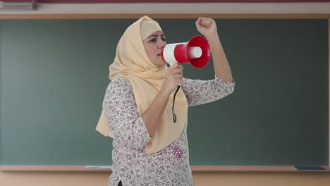 angry muslim teacher protesting for rights