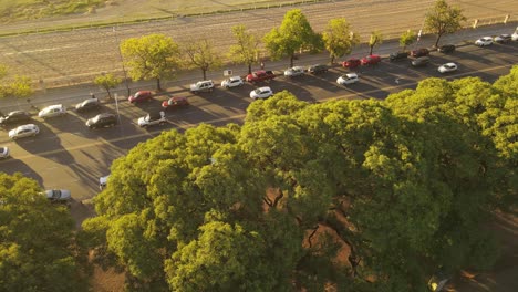 aerial view of traffic on figueroa alcorta avenue in buenos aires city at sunset time