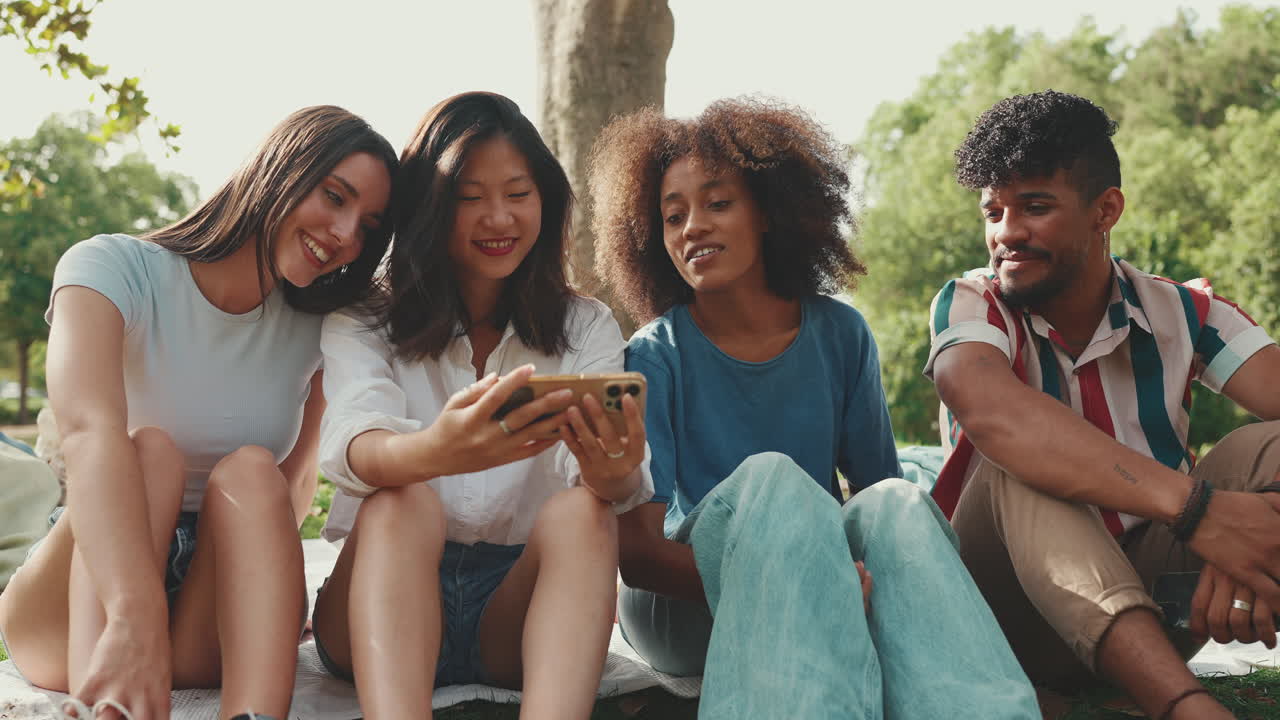 Group of Friends Enjoying Time Together in the Park
