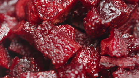 close-up of cooked beetroot cubes