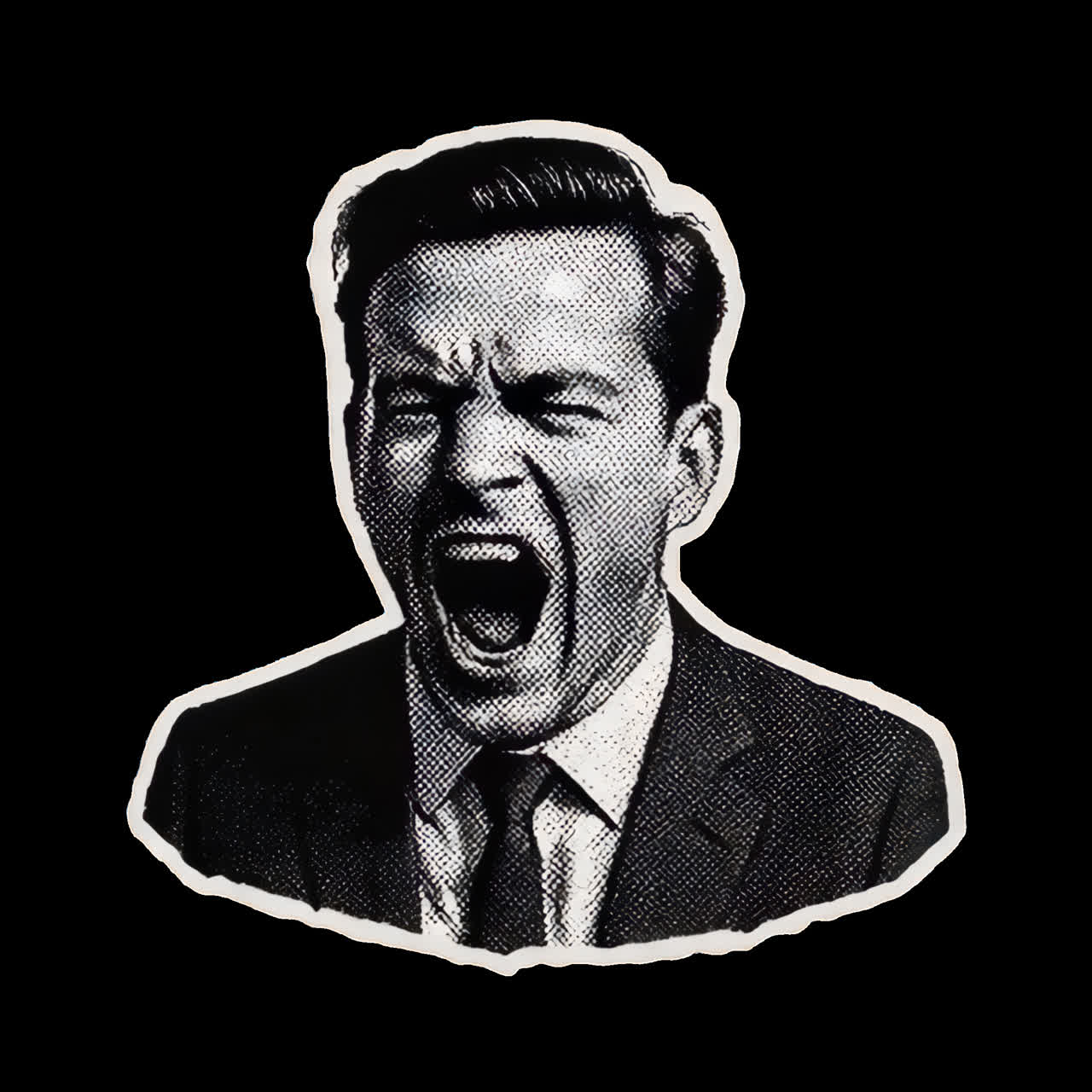 Retro style expressive shouting portrait animation isolated asset, transparent 4K video, alpha