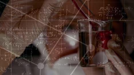 animación del procesamiento de datos sobre un científico caucásico con un vaso