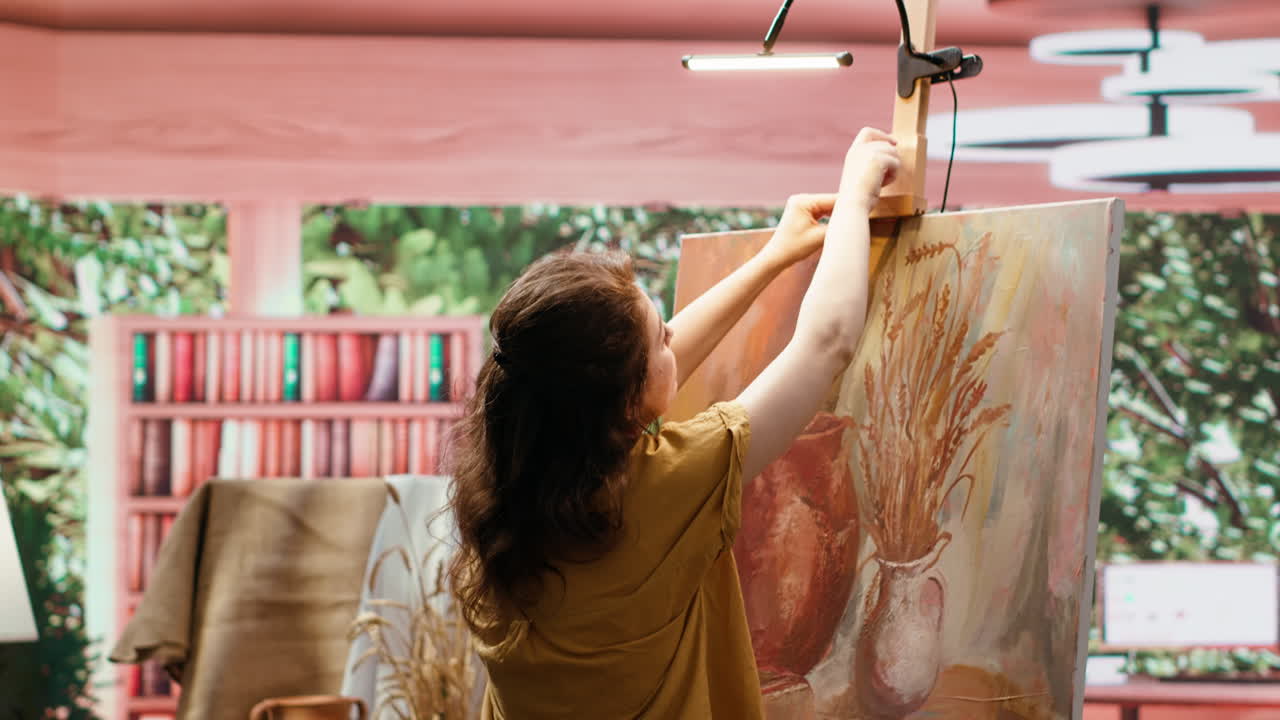 Woman Painting a Still Life in Art Studio