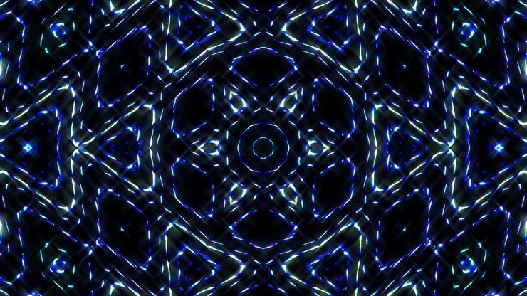 Bright abstract light governing full color, kaleidoscope, black background