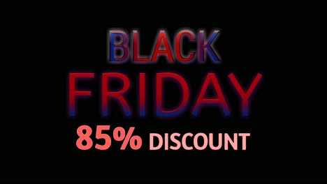 black friday sale 85% discount neon text animation motion graphics banner sign for promo video