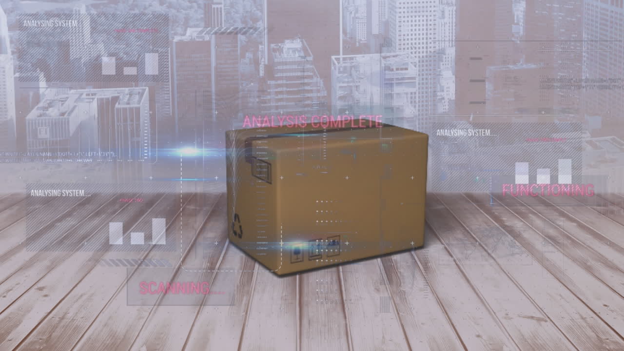 animación del procesamiento de estadísticas en una caja de cartón