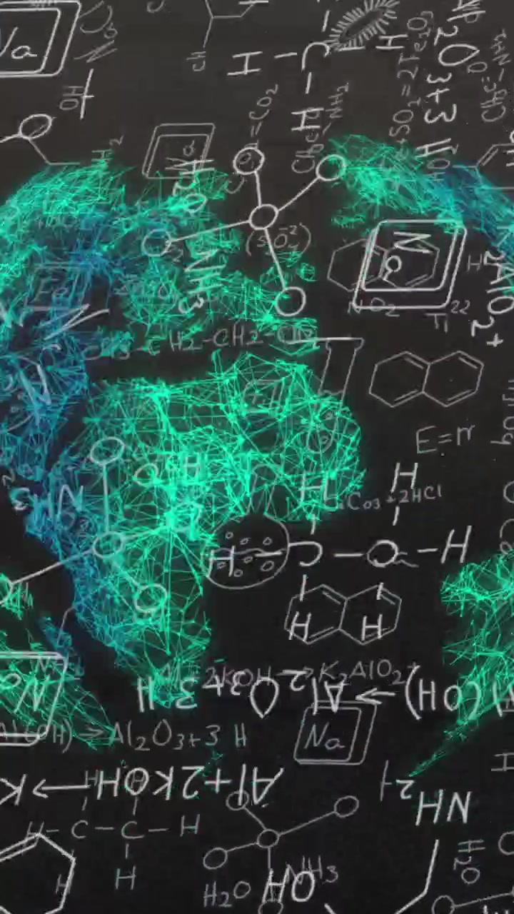 Animation of globe spinning over chemical structural compounds