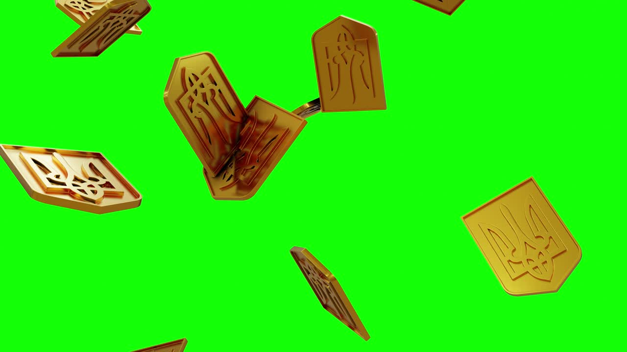 알파 매트가 있는 녹색 화면에 떨어지는 우크라이나의 상태 기호