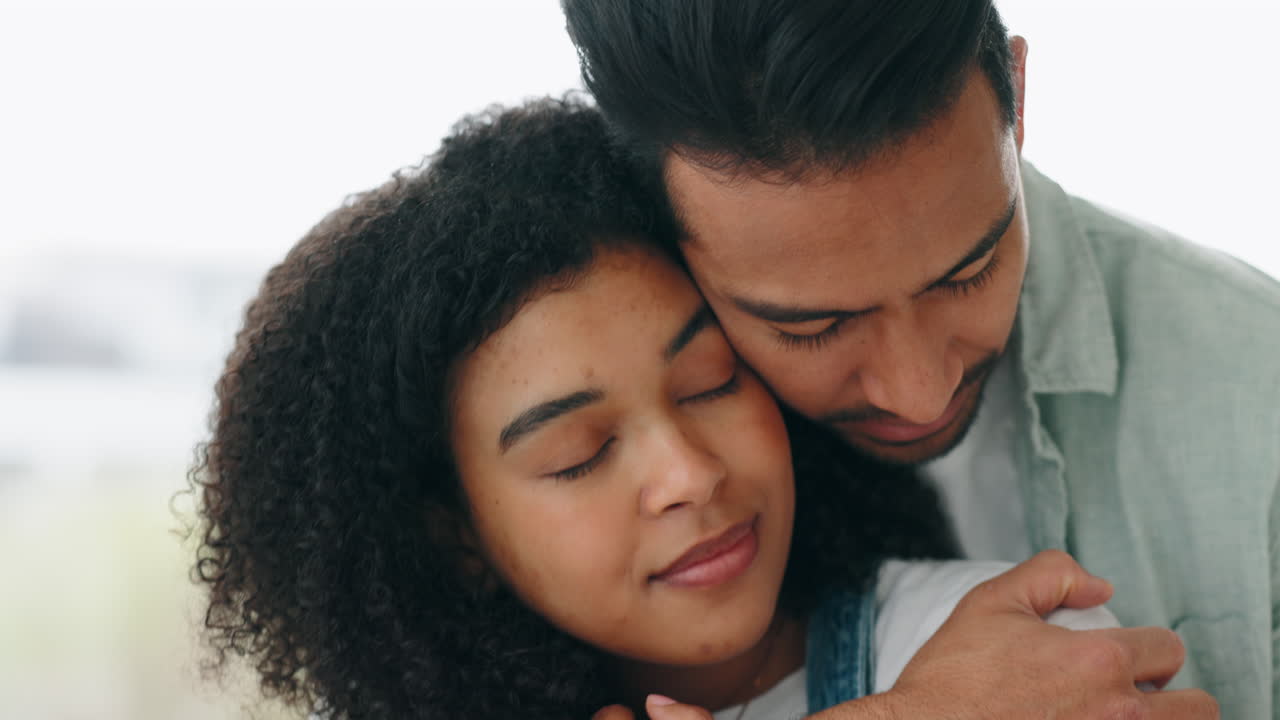 Love, romance and couple hugging with care