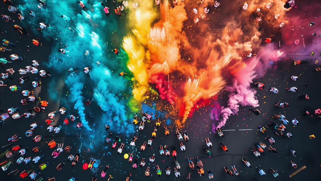 Vista aerea di un vivace festival Color Run