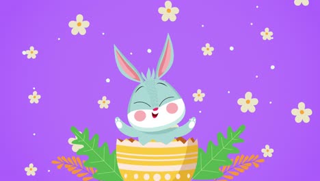 feliz día de pascua con un conejo lindo pintado en huevo
