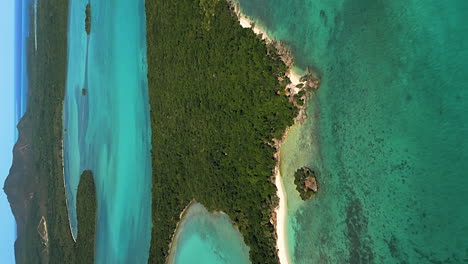 vista aérea de una isla boscosa frente a la costa de la isla de los pinos