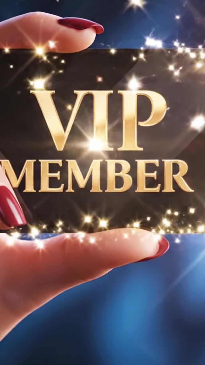 Gros plan d'une main tenant une carte de membre VIP brillante, soulignant l'exclusivité et le luxe avec des lettres dorées audacieuses sur un fond élégant