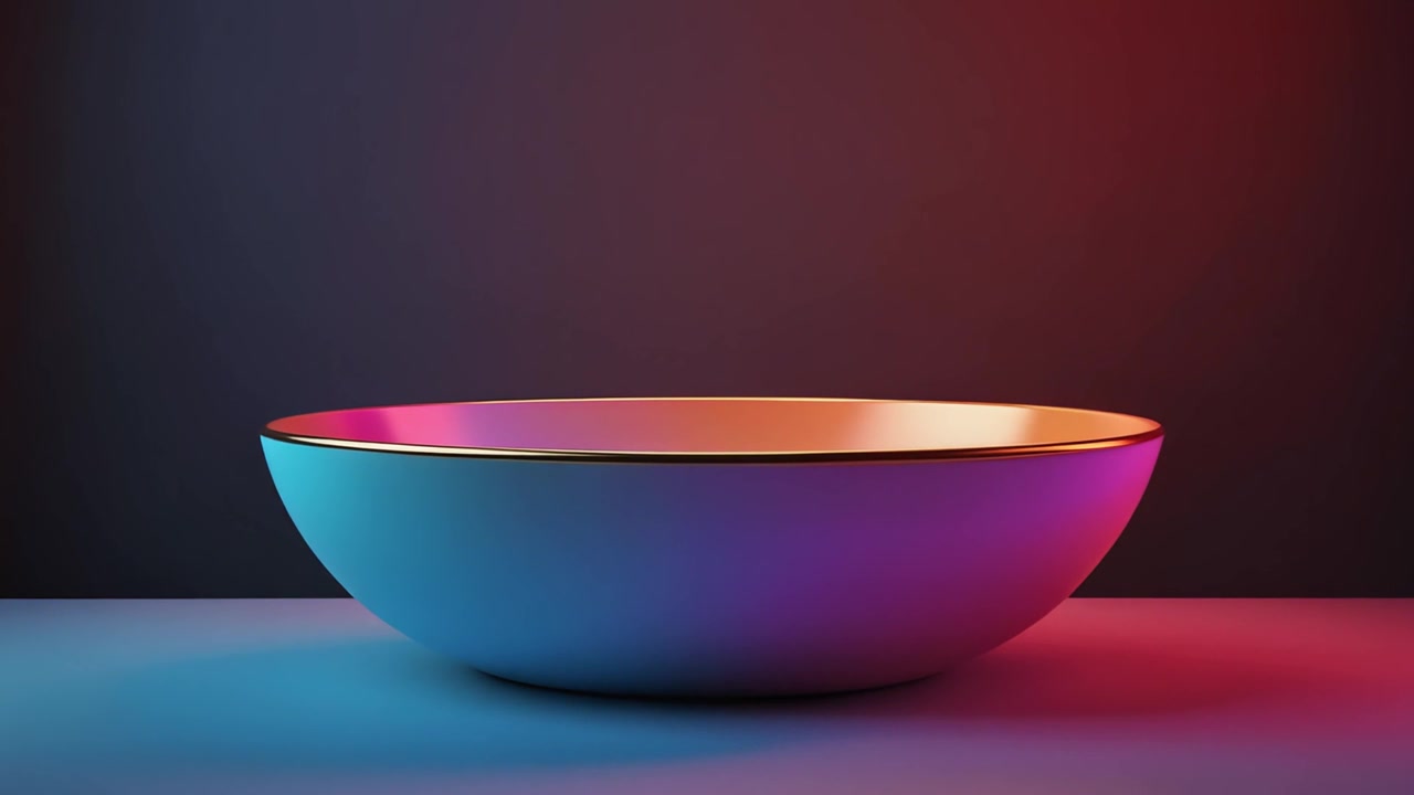 Ciotola Minimalista Vuota su Superficie con Illuminazione Neon Vivace