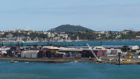 noumea, port container terminal,port moselle marina and the city in the background