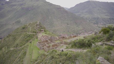 Pisac-ruin-in-sacred-valley-Inca-empire-Peru-old-fortress-with-andes-cordillera-mountains