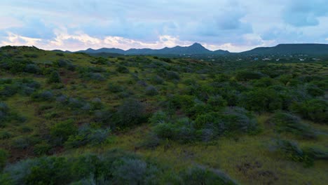 Dolly-Aéreo-Sobre-La-Campiña-Caribeña-Revela-Impresionantes-Colinas-Montañosas-Para-Caminatas-En-Curazao