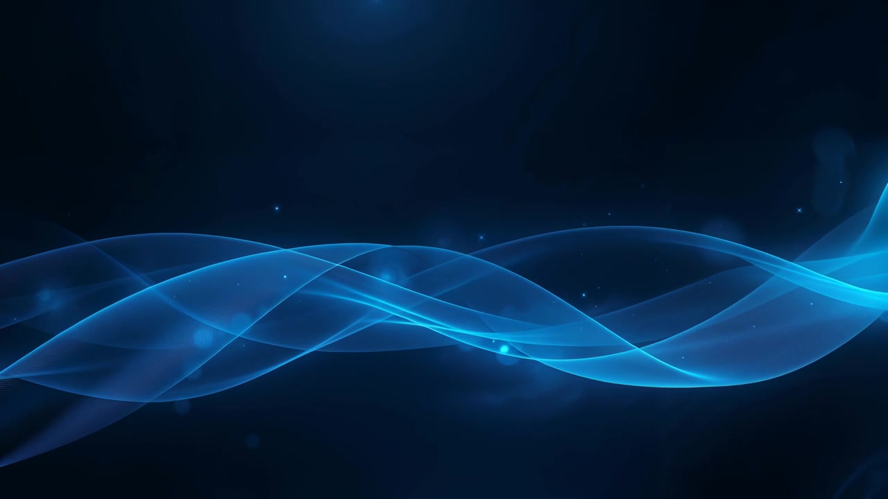 Starting single band forming across frame, blue ribbons weaving on navy backdrop, shedding sparks