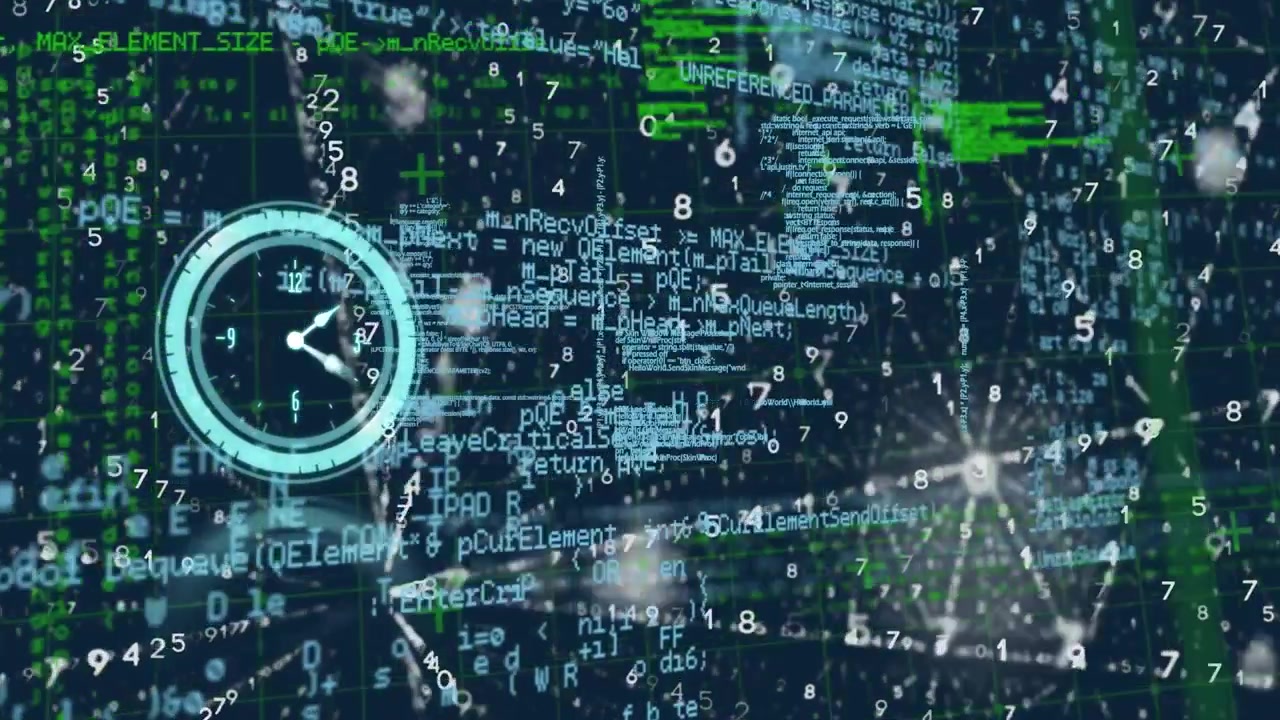 Digital Clock Overlaying Abstract Data Streams and Programming Code