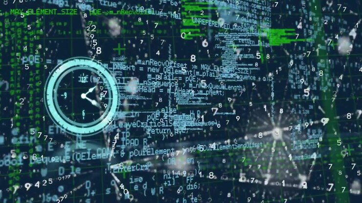 Digital Clock Overlaying Abstract Data Streams and Programming Code