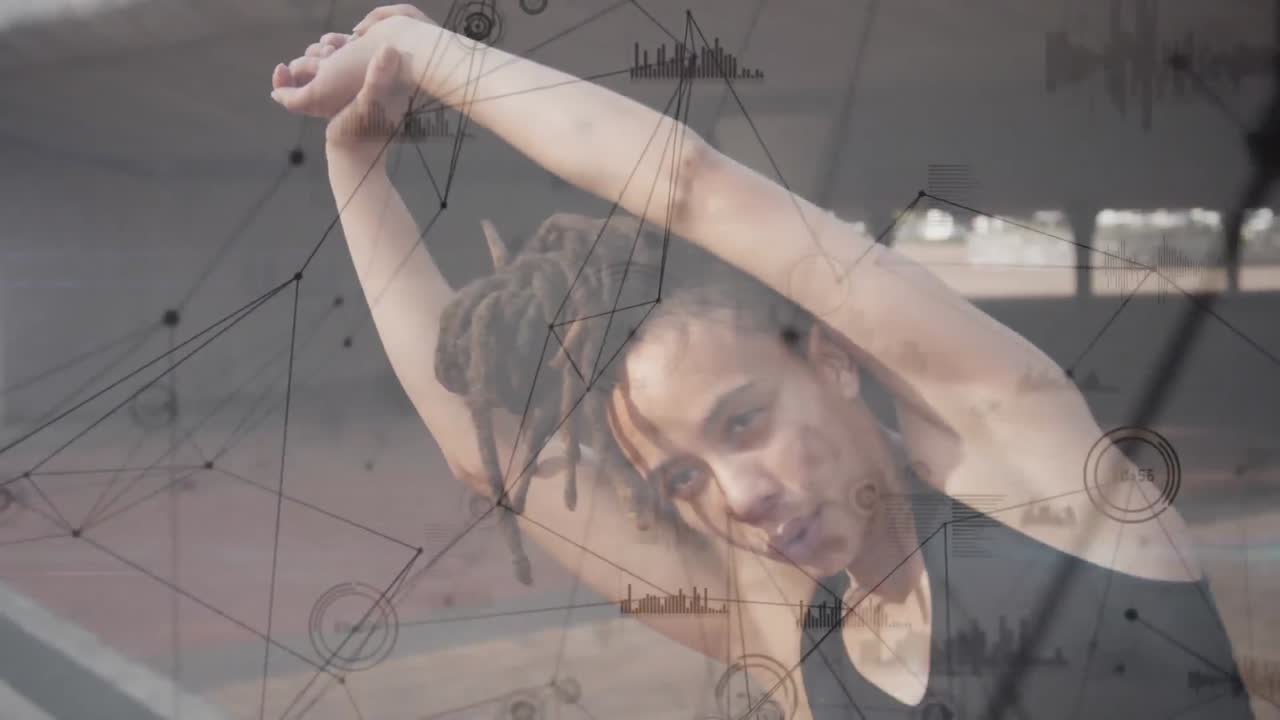 анимация сети связей через здоровую женщину, занимающуюся спортом