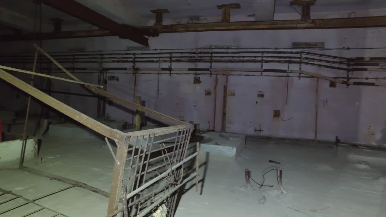 Interior Of The Abandoned Chernobyl Power Plant Reactor Room In Ukraine - Panning Shot