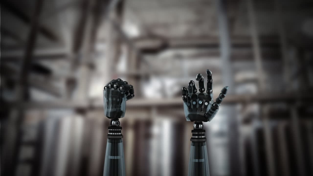 manos robóticas y un fondo industrial borroso