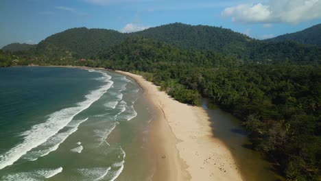 Aerial-view-of-the-longest-Bay-locates-on-the-Caribbean-island-of-Trinidad,-Las-Cuevas-Bay