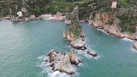 Felsen-Von-Scopello,-Sizilien.-Faraglioni-Von-Drohne