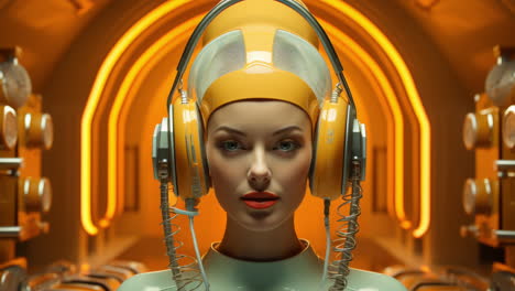 female tech headphones and space age vr headsets made with ai