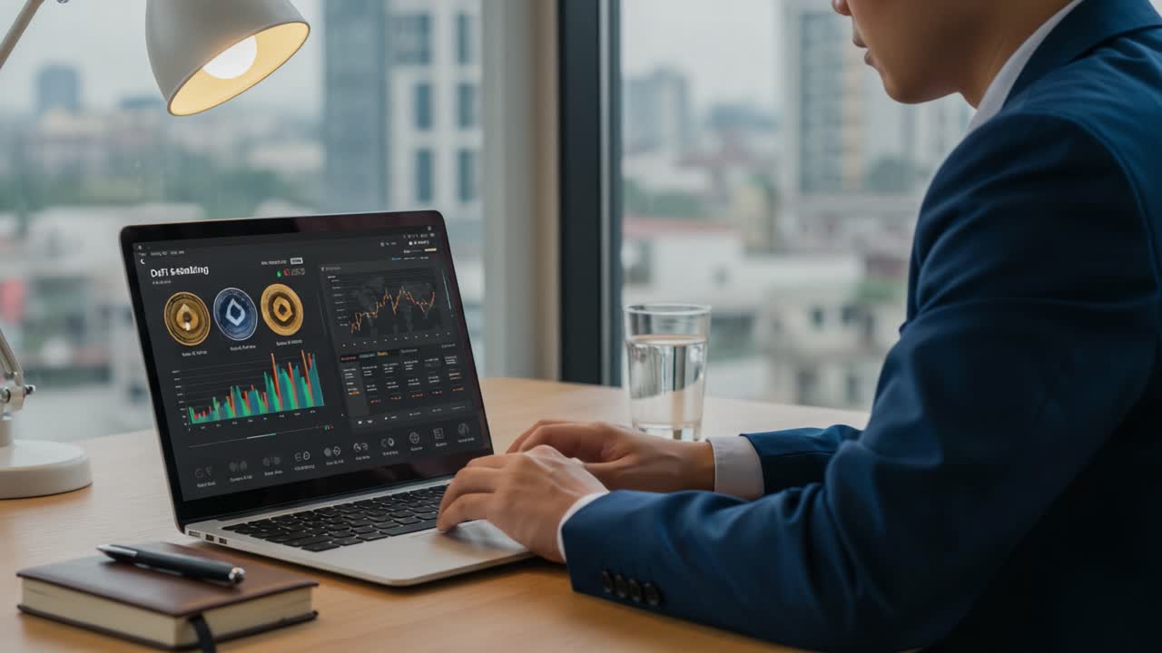 A focused professional analyzes data through advanced financial metrics displayed on a laptop, demonstrating modern analytics tools in a bright office environment