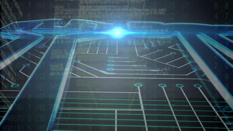 animation of data processing over glowing computer circuit board