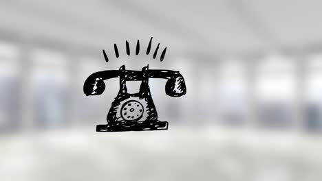 animación del teléfono retro sonando fuera de foco en el espacio de la oficina