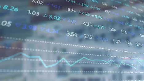 Animation-Der-Börse-Und-Diagramme-über-Der-Stadtlandschaft