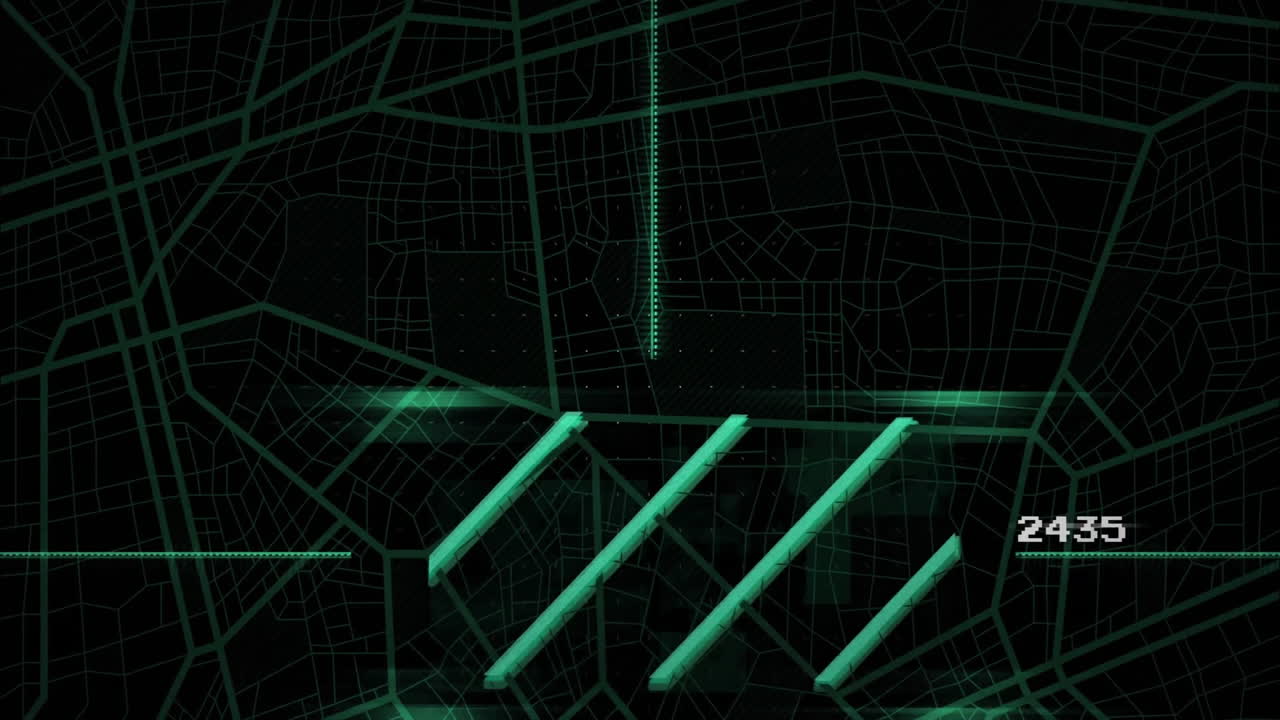 검은색 바탕에 디지털 지도를 통해 데이터 처리의 애니메이션