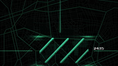 animación del procesamiento de datos sobre un mapa digital sobre un fondo negro