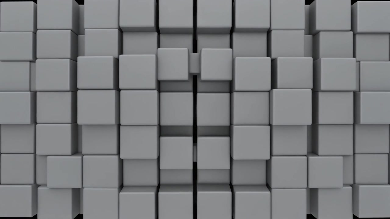 Abstract 3D Animation of Moving Grey Cubes Closing and Opening
