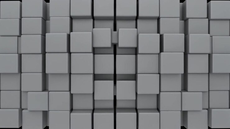 Abstract 3D Animation of Moving Grey Cubes Closing and Opening