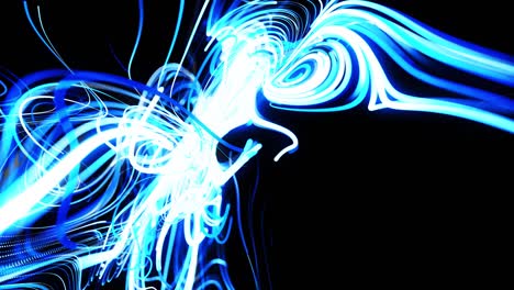 fast lines of light streaks. stream of particles forms curled blue lines like glow light trails, lines form swirling pattern like curle noise. abstract 3d animation as bright creative festive bg