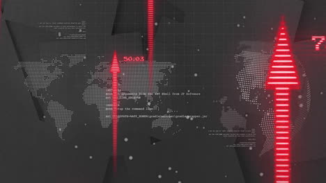 animación del procesamiento de datos y diagramas sobre el globo y el mapa del mundo