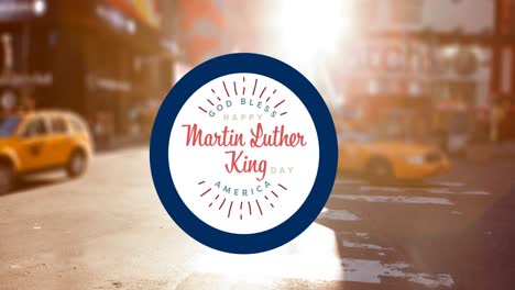 Animation-of-happy-martin-luther-king-day-text-over-cityscape