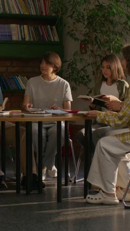 students studying in a library