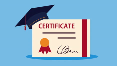 graduation animation with certificate and hat