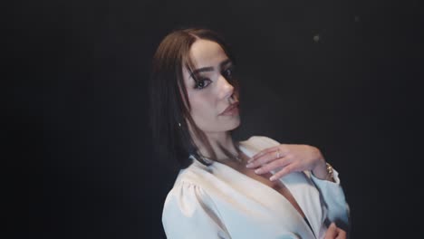 woman in a white outfit in slow motion romantic fpv gimbal mode